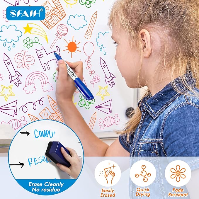 SFAIH Dry Erase Markers Fine Point 12 Colors, 72 Pack (6 Dozen) - Bulk Low Odor Whiteboard Markers for Semester Supply, Office Inventory, Art Studio | 5 Sizes: 12/24/48/72/144 Packs