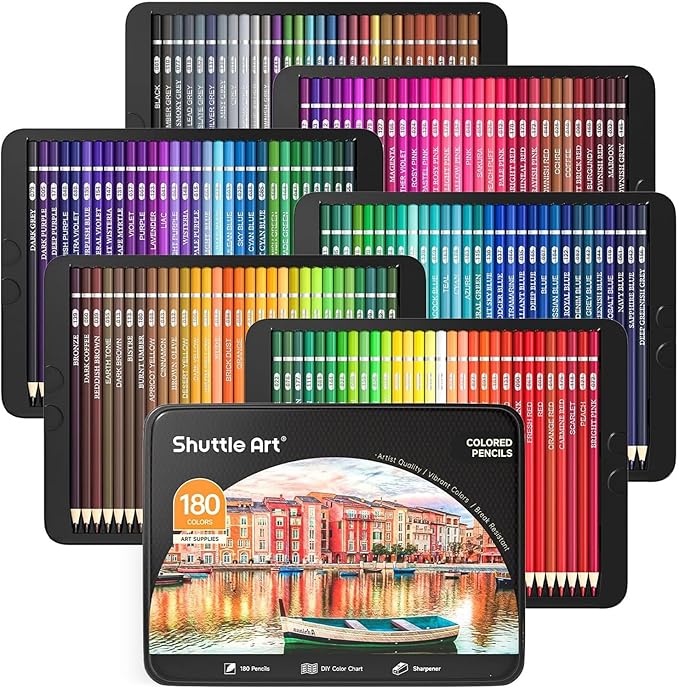 Shuttle Art 180 Colored Pencils, Soft Core Coloring Pencils Set with 4 Sharpeners, Professional Color Pencils for Artists Kids Adults Coloring Sketching and Drawing