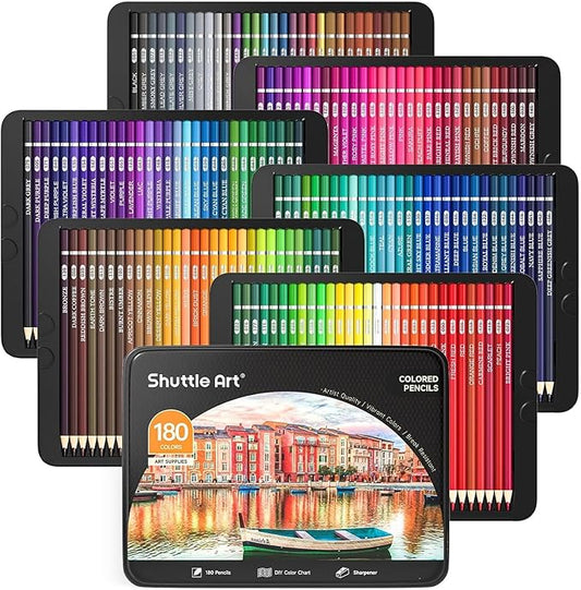 Shuttle Art 180 Colored Pencils, Soft Core Coloring Pencils Set with 4 Sharpeners, Professional Color Pencils for Artists Kids Adults Coloring Sketching and Drawing