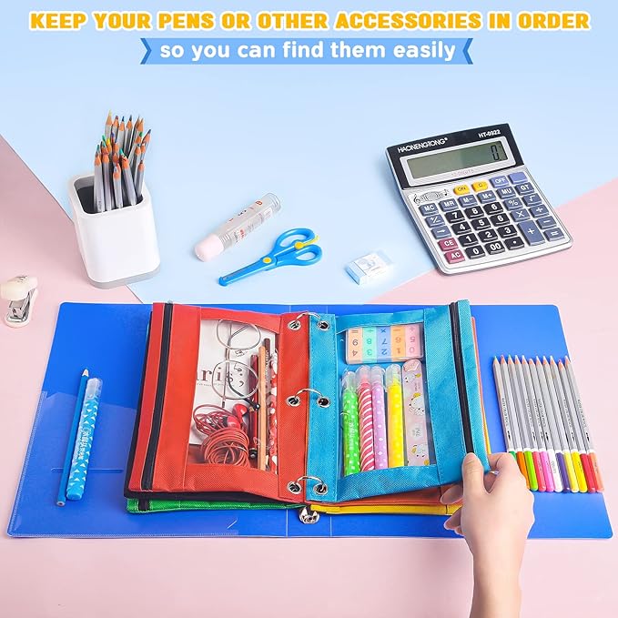 3 Ring Pencil Pouch,Bulk, 160 Packs Bulk Zipper Pencil Case in 10 Colors, Pencil Pouches with Clear Window for Storing School Office Supplies, Cloth Pencil Bag for 3 Hole Binder