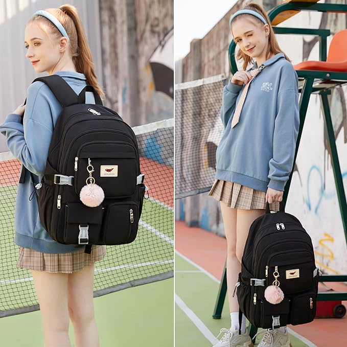 LXYGD Laptop Backpack 15.6 Inch Kids Elementary Middle High School Bag College Backpacks Anti Theft Travel Back Pack Large Bookbags for Teens Girls Women Students (Black)