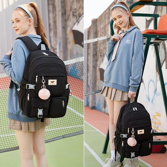 LXYGD Laptop Backpack 15.6 Inch Kids Elementary Middle High School Bag College Backpacks Anti Theft Travel Back Pack Large Bookbags for Teens Girls Women Students (Black)