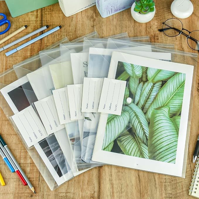 NACHLYNN 48pcs Plastic Envelopes Plastic Folders with Snap Closure, A4 Size Clear File Envelopes with Label Documents Folders Organizers for Home Work Office Organization
