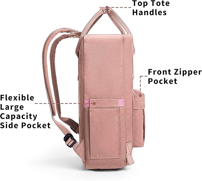 KALIDI Casual Laptop Backpack 15 Inches Classic Camping Rucksack Travel Outdoor Square Daypack College Hiking Gym Bag, Pink