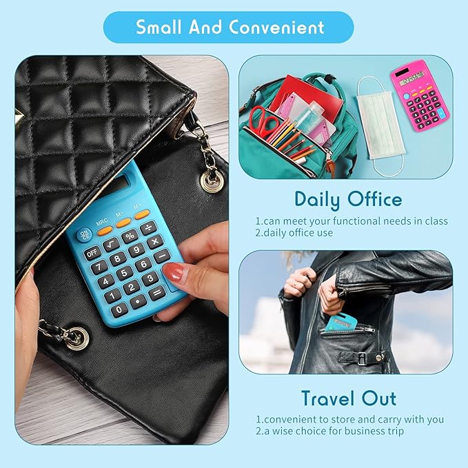 12 Pack Pocket Size Mini Calculator Basic Calculator for Students 8 Digit Display Solar Battery Dual Power Small Desktop Home Office School Students Kids, 4 Colors