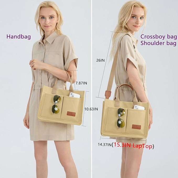 Tote Bag for Women With Compartments,Large Canvas Tote Women's Purse Crossbody Bags Work Laptop Book Bag Satchels Handbags