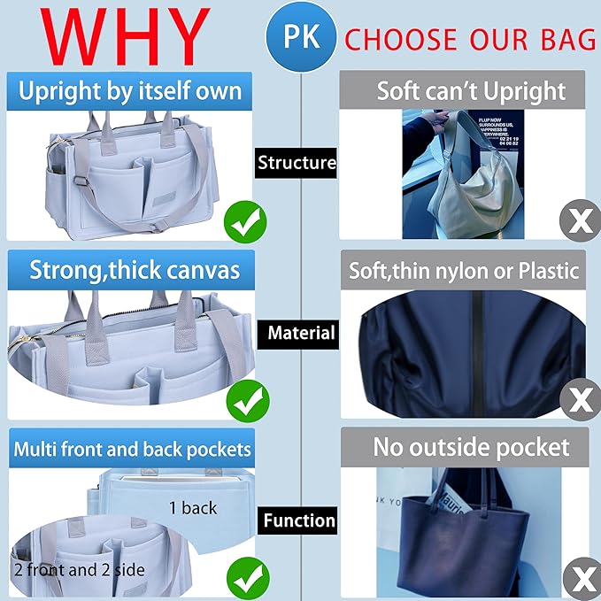 Tote Bag for Women With Compartments,Large Canvas Tote Women's Purse Crossbody Bags Work Laptop Book Bag Satchels Handbags