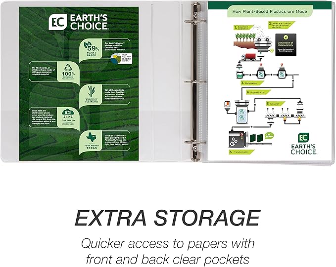 Samsill Plant-Based 1.5 Inch Durable Round Ring, Made in USA, View Binder, Eco-Friendly, USDA Certified Biobased, Single, White