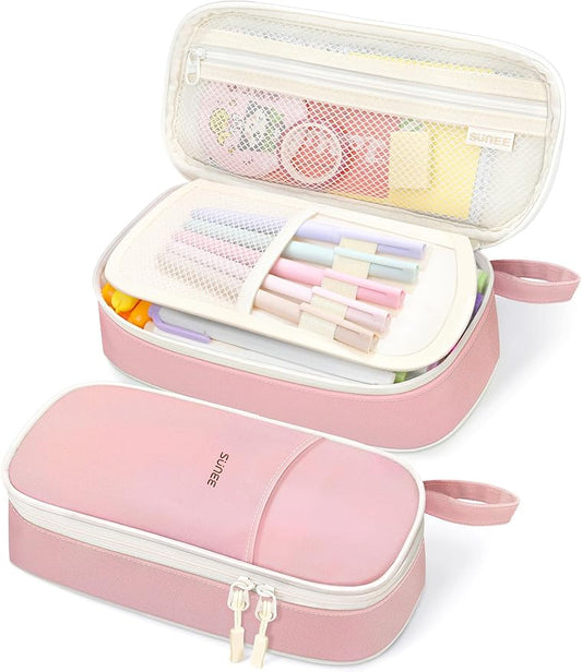 SUNEE Large Pencil Case, Cute Pen Pouch, Aesthetic Zipper Stationery Bag Large Capacity Kawaii Pen Organizer, Pink, Bag Organiser