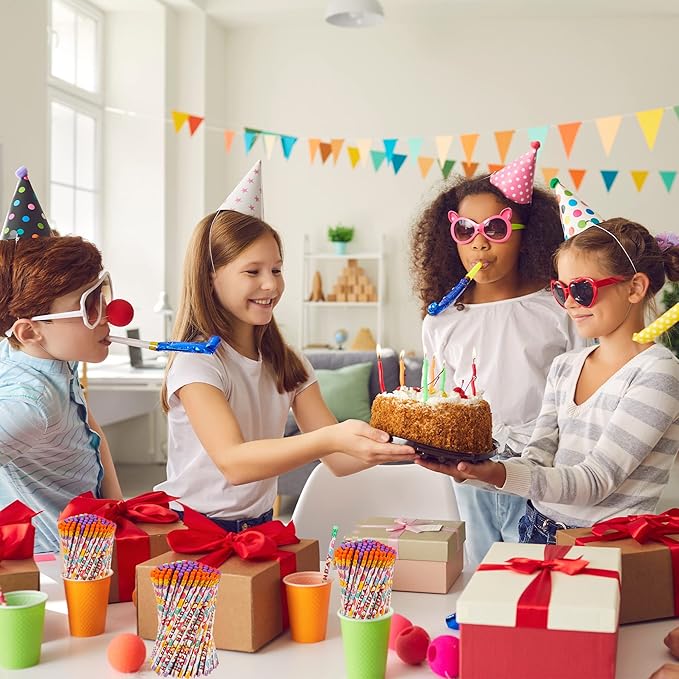 Kolewo4ever 200Pcs Happy Birthday Pencils Colorful Printed Pencils for Students Happy Birthday Teacher Pencil Classroom with Top Erasers for Kids Birthday Party Supplies Favors