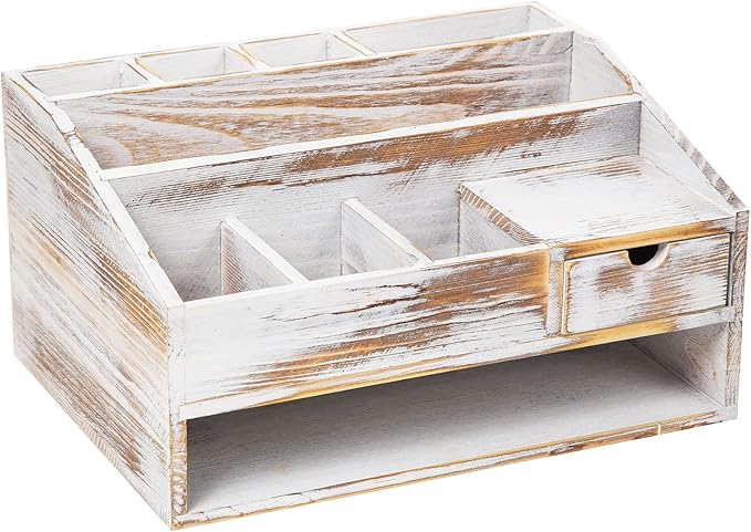 VERGOODR Wood Desk Drawer Organizers with File Organizer Pen holder Office Decor combo Organization Home Can Arrange calculators scissors pens note papers, etc. (washed white)