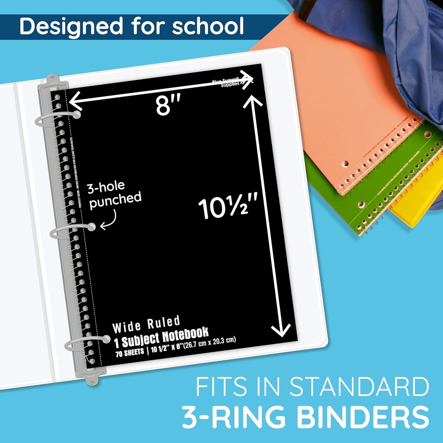 Blue Summit Black Wide Ruled Spiral Notebooks Bulk, 1 Subject Spiral Notebook Wide Ruled, Paper School Bulk Notebooks, 48 Pack