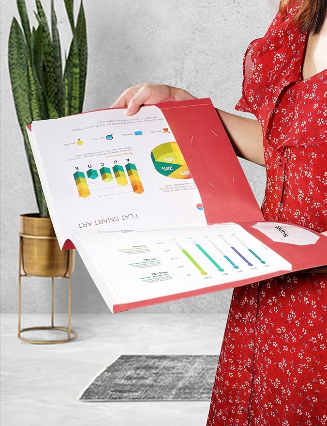 SUNEE Folders with Pockets 3 Hole Punched(50 Pack, Red), 2 Pocket Folders Fit Letter Size Paper, Paper File Folder for School Office Home Business