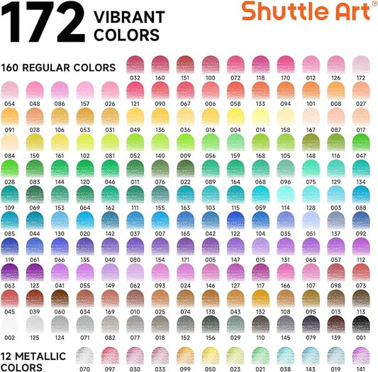 Shuttle Art 172 Colored Pencils, Soft Core Color Pencil Set for Adult Coloring Books Artist Drawing Sketching Crafting