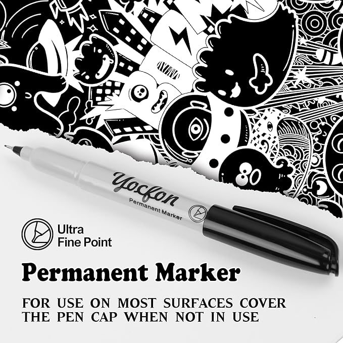 Ultra Fine Point Black Permanent Markers, 24 Pack Ultra Fine Point Black Permanent Marker set, Works on paper, Plastic, Stone, Glass, Metal