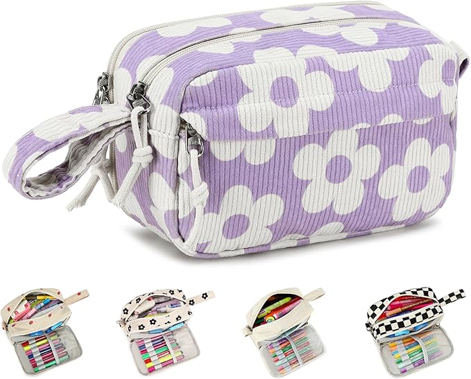Bluboon Big Capacity Pencil Case Pencil Pouch Pen Case School Supplies Cute Pencil Box Pencil Bag for Teen Girls Boys Women Man (Flower Purple)