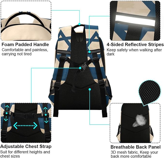 Retro Flag Israel Backpack for Girls Kids Boys School Bookbags, Student Laptop Backpack Carrying Bag Casual Lightweight Travel Sports Day Packs