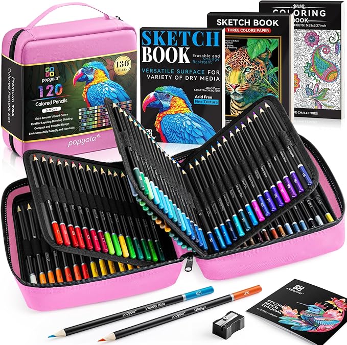136 PCS Colored Pencils Set for Adult Coloring Books, 120 Colored Pencils with Sketchbook, Coloring Book, Sharpener, Soft Core Oil-Based Coloring Pencils for Artists Drawing Sketching Blending Shading