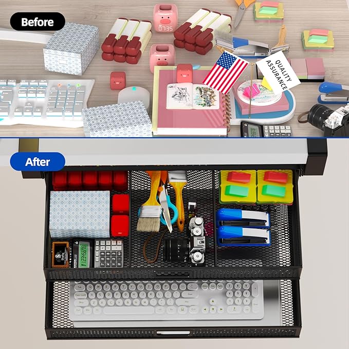 Under Desk Drawer Organizer No Drilling 2 Slide Out Drawer Under Table Storage Drawer Clamp On Under Desk Management Drawer Organizer Suitable for Home and Office