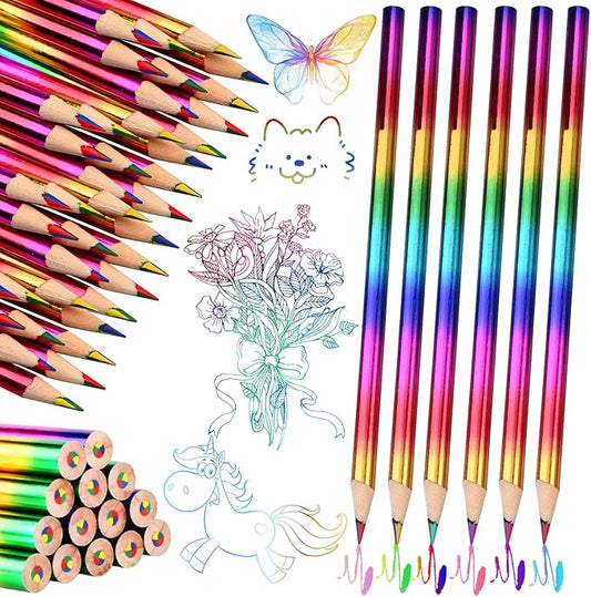 GOLDGE 80Pcs 4-in-1 Rainbow Pencils Party Favors (NOT pre-sharpened)– Colored Pencils for Kids, End-of-Year Student Gifts from Teachers, Goodie Bag Stuffers for Birthdays, Classrooms (80)