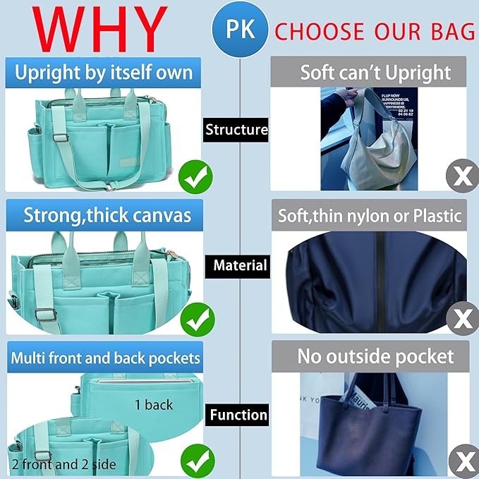 Tote Bag for Women With Compartments,Large Canvas Tote Women's Purse Crossbody Bags Work Laptop Book Bag Satchels Handbags