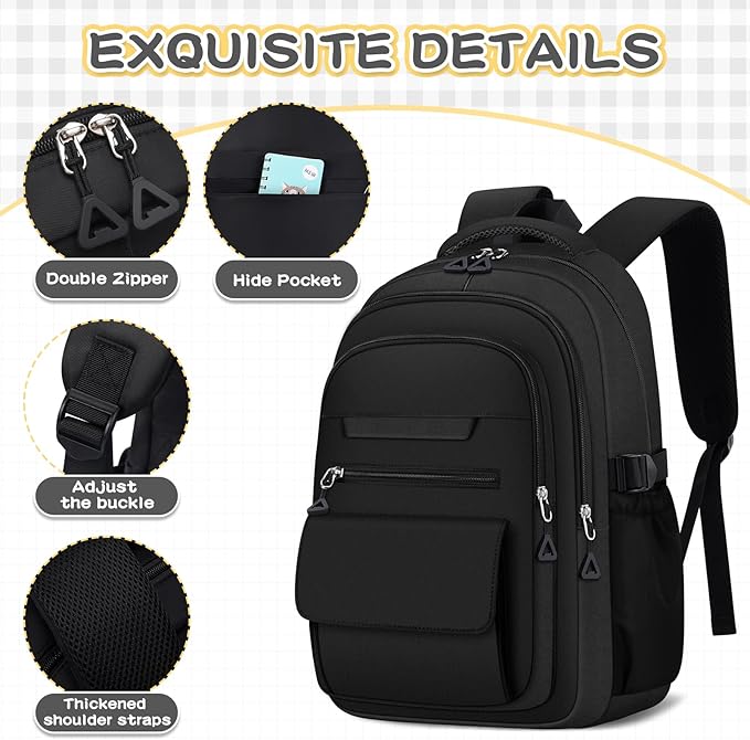 Cute Backpack for School Teen Girls Black Bookbag Aesthetic Womens Travel Book Bags for School Kids Student Back Packs