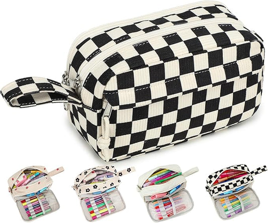 Bluboon Big Capacity Pencil Case Pouch Pen Case School Supplies - Cute Pencil Box Bag for Teen Girls Boys Women Man (Black White Checked)
