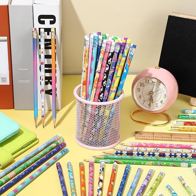 Sabary 200 Pcs Assorted Wood Pencil Bulk 50 Styles #2 HB Colorful Novelty Fun Dinosaur Animals Fruits Sports Pencils with Erasers Back to School Supplies for Kids Student Teacher Classroom Reward