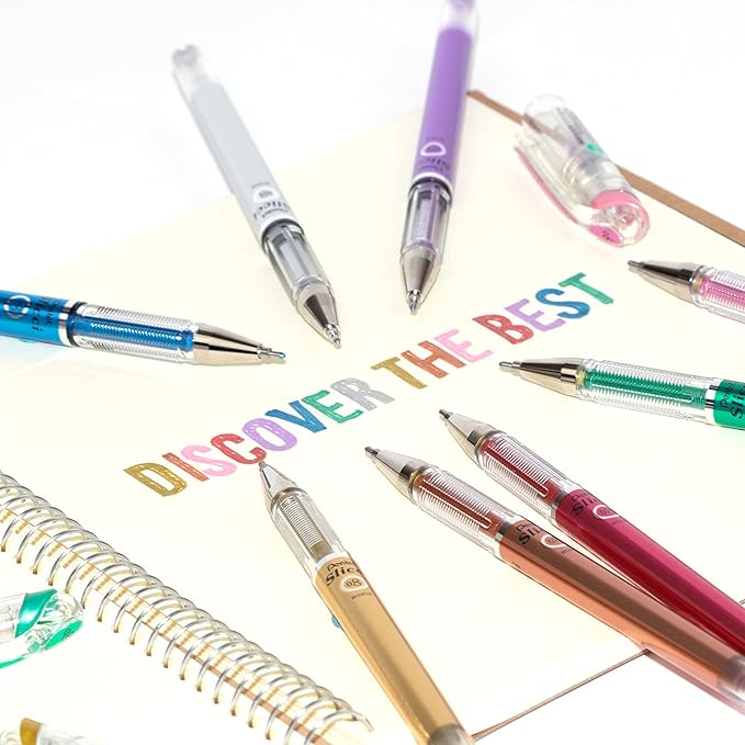 Pentel Arts Slicci Metallic 0.8 mm Needle Tip Gel Pen, Metallic Green Ink, Box of 12 (BG208-MD)