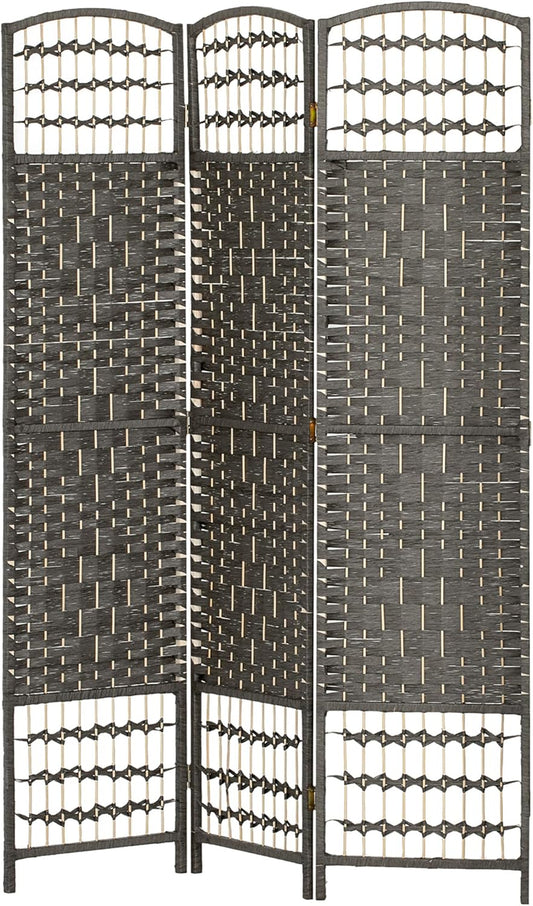 HOMCOM 3 Panel Room Divider, Folding Privacy Screen, 5.6' Room Separator, Wave Fiber Freestanding Partition Wall Divider, Dark Gray
