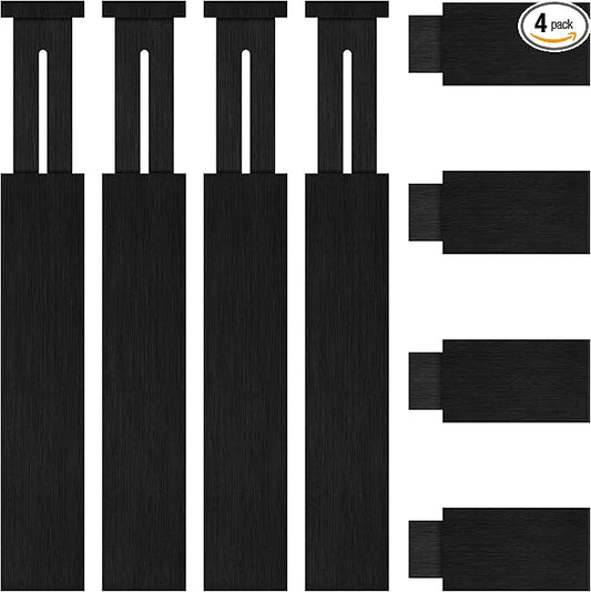 FJO 4 Pack Adjustable Bamboo Drawer Dividers - 12.5" - 21.7" Expandable Drawer Separators for Kitchen, Utensils, Clothes, Bedroom, Dresser, Bathroom (Black)