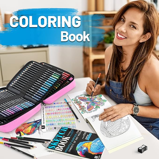 136 PCS Colored Pencils Set for Adult Coloring Books, 120 Colored Pencils with Sketchbook, Coloring Book, Sharpener, Soft Core Oil-Based Coloring Pencils for Artists Drawing Sketching Blending Shading