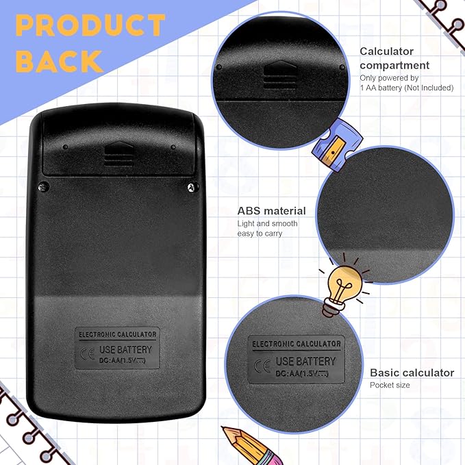 12 Packs Pocket Size Mini Black Calculator Basic Calculators for Handheld Angled Students 8 Digit Display Solar Battery Dual Power Small Calculator for Students Kids Home Office