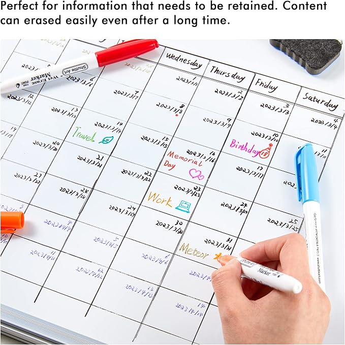 Shuttle Art Wet Erase Markers, 12 Colors 1mm Fine Tip Overhead Projectors Transparency Smudge-Free Markers, Works for Laminated Calendars Whiteboard Schedule Glass, Wipe with Water