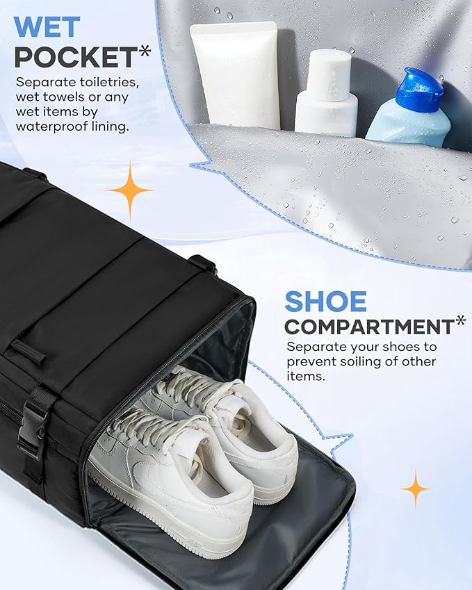 coofay Black Travel Backpack Carry on Flight Approved Mochila De Viaje Personal Item Backpack for Airlines Frontier Airlines Personal Item Bag Large Backpack for Travel Backpacks for Men Women