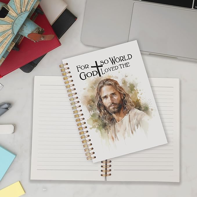Qabliqo Jesus Christian Spiral Notebooks, Jesus Journals for Writing, Religious Christian Journal for Women Men, for God So Loved the World Bible Notebook for Note Taking, 5.5x8.3 Inch