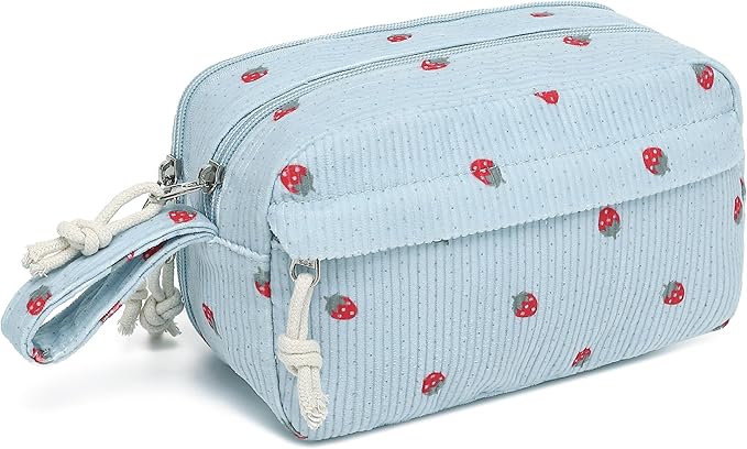 Bluboon Big Capacity Pencil Case Pencil Pouch Pen Case School Supplies Cute Pencil Box Pencil Bag for Teen Girls Boys Women Man (Strawberry Blue)