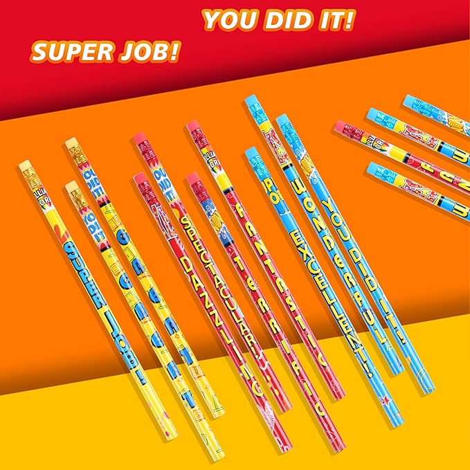 Kolewo4ever Inspirational Pencils, 200 Pieces with 10 Different Designs, Words of Encouragement Printed on Sharpened Pencils, Graphite Core, Colorful Erasers, Suitable for School