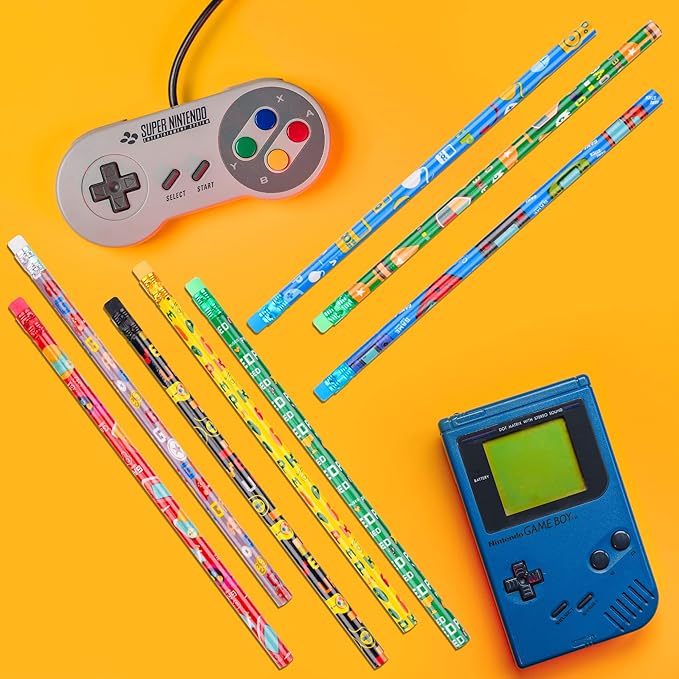 Kolewo4ever 100 Pieces Video Game Themed Pencils Assortment Cylinder Wood Pencils with Various Game Pattern Icons for Party Favors Birthday Party Supplies