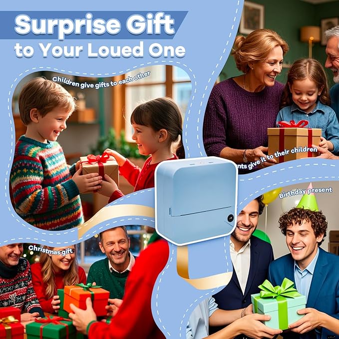 Portable Mini Thermal Printer, Pocket Sticker Maker for Kids Cute Bluetooth Phone Printer with 2 Rolls Paper for Study Graphics, Notes, Fun, DIY, Compatible with Phone or Tablet