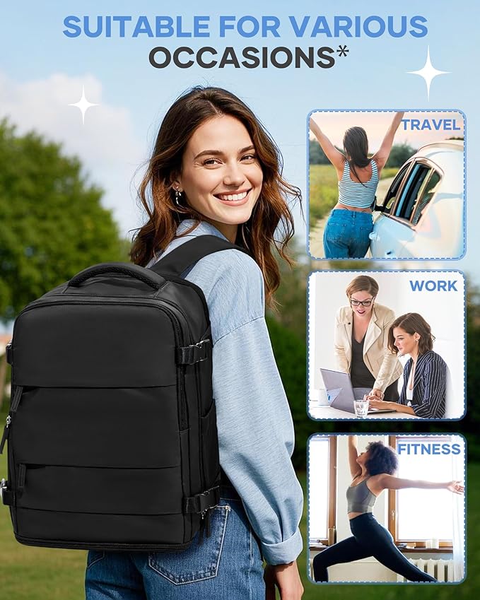 coofay Large Black Travel Backpack Carry on Flight Approved Mochila De Viaje Personal Item Backpack for Airlines Frontier Airlines Personal Item Bag Large Backpacks for Travel Backpacks for Men Women