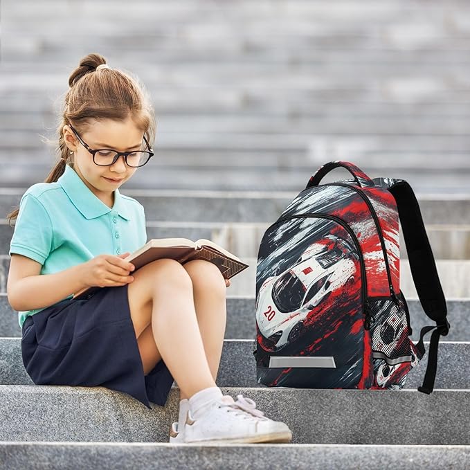 Racing Car Backpack for Boys Girls Truck Elementary School Bag Kids Bookbag Travel Rucksack