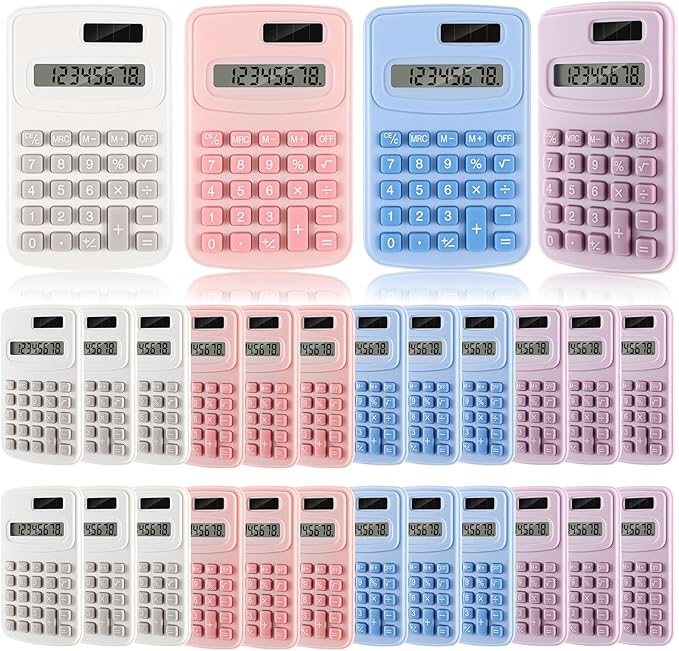 LEIFIDE 24 Pack Pocket Calculator Small Bulk Basic 4 Function Calculator 8 Digit Display Battery Powered for Desktop Home Office School Student Kids(Macaron Colors)