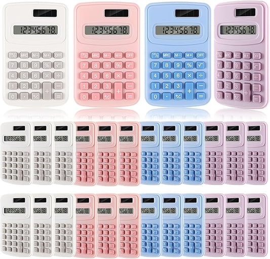 LEIFIDE 24 Pack Pocket Calculator Small Bulk Basic 4 Function Calculator 8 Digit Display Battery Powered for Desktop Home Office School Student Kids(Macaron Colors)