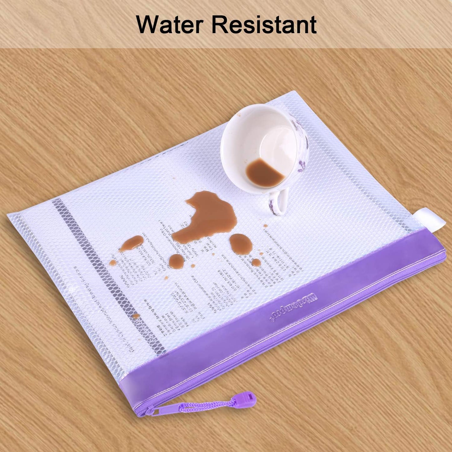 Zipper Pouch, Wisdompro 4 Packs Durable Letter Size Waterproof Mesh File Bag, Document Organizer - Purple