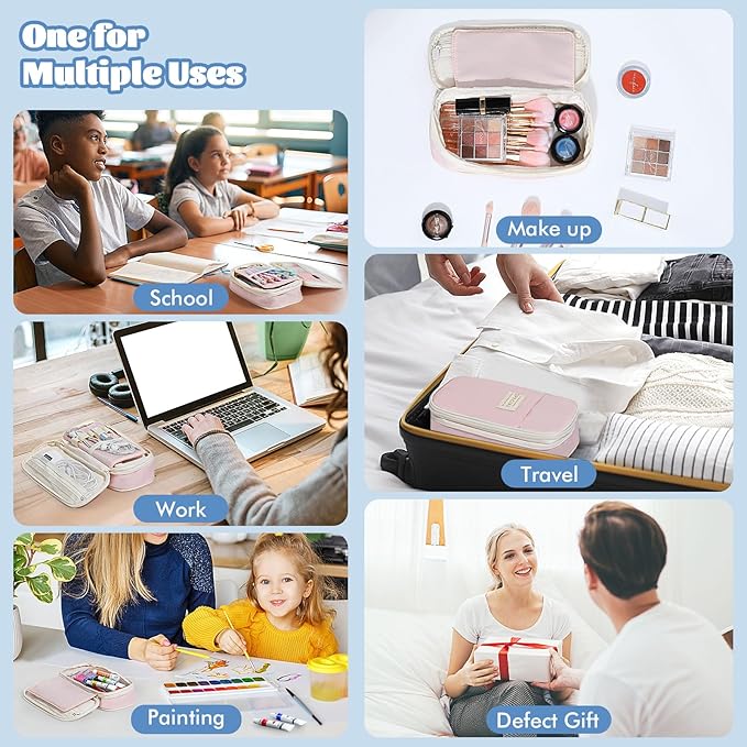 MoKo Large Capacity Pencil Case, Aesthetic Pencil Pouch Bag with Zipper, Cute Pen Case Stationery Organizer Holder for Office/School Supplies, Back to School Gift, Pink