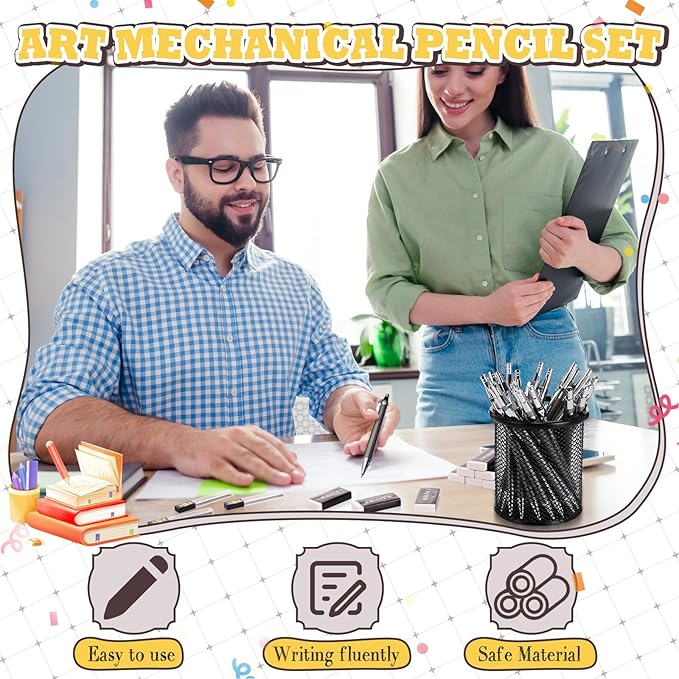 72 Pcs Operation Christmas Items 0.5mm Mechanical Pencils Bulk Set Include Metal Mechanical Pencil HB Lead Refills Erasers for Art Office Classroom Student Writing Drawing(Dark Grey)