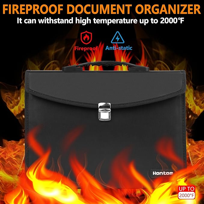 Hontom Accordion File Organizer,24 Pockets Fireproof Expanding File Folder with Multi Pockets,Portable Business Fireproof Storage Document Organizer Folder with Snap Closure for Documents and File