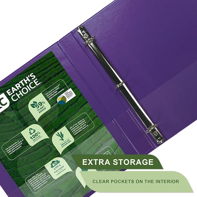 Samsill Plant-Based 1.5 Inch Durable Round Ring, Made in USA, View Binder, Eco-Friendly, USDA Certified Biobased, Single, Violet