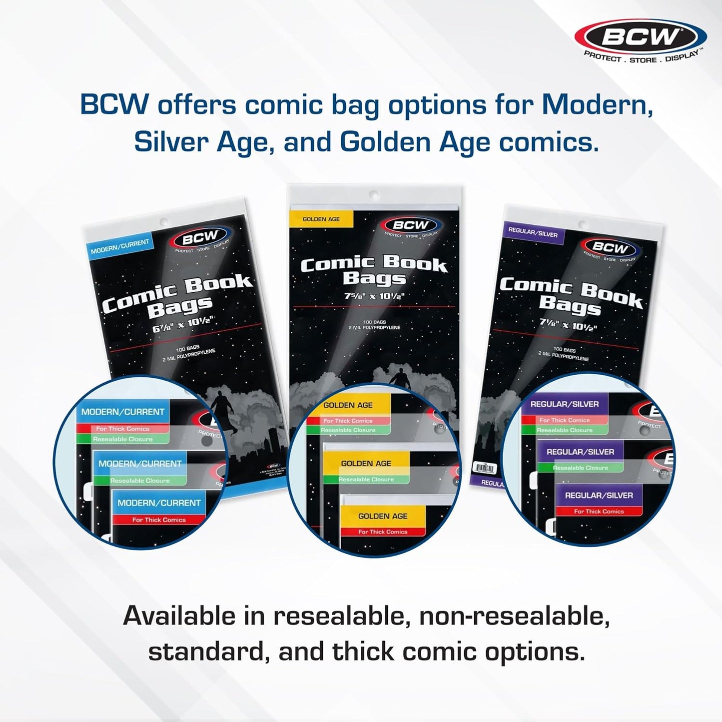 BCW Thick Golden Age Comic Bags - 100 ct | Crystal Clear, Acid-Free Protection, Polypropylene Sleeves | Comic Bags for Secure Storage of Standard Golden Comics Collection